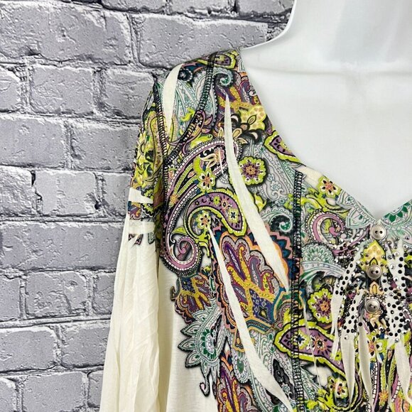 One World Womens PXL Boho Paisley Top 3/4 Sleeve Multicolor Polyester - Picture 7 of 9